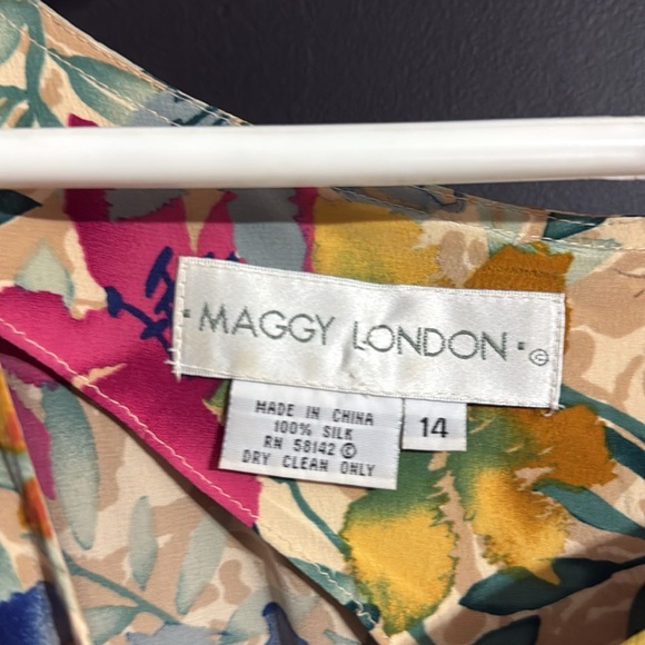 Maggy London Vintage Silk Midi Floral Teachercore Dress Size: 14 Length: 46” - Picture 3 of 7